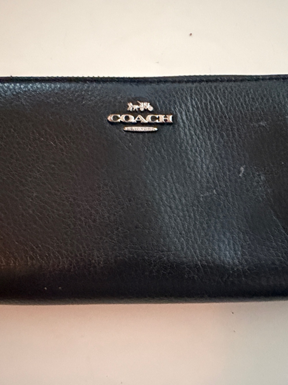 Coach Black Leather Zip Wallet with Silver Logo